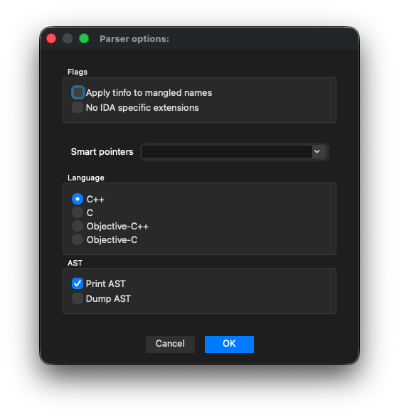 Parser Specific Options